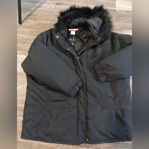 women's Tudor Court Black Faux Fur Trimmed Coat size 3XL new without tags